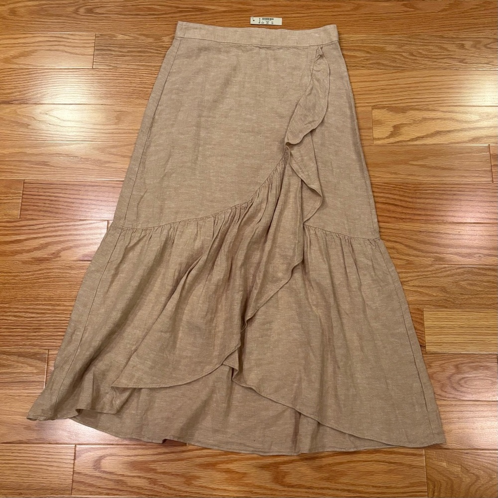 NWT Madewell Tan Linen Wrap-style Midi Skirt